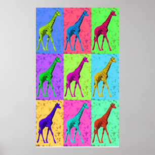 Pop Art Popart Walking Giraffe Multi-Colour Poster