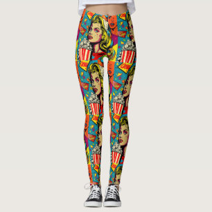 pop art popcorn girl leggings