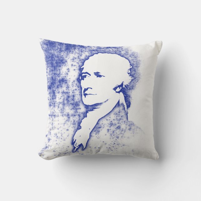 Pop Art Portrait Alexander Hamilton in Blue Throw Pillow (Front)