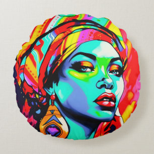 Pop Art Portrait Round Pillow