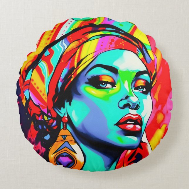 Pop Art Portrait  Round Pillow (Front)