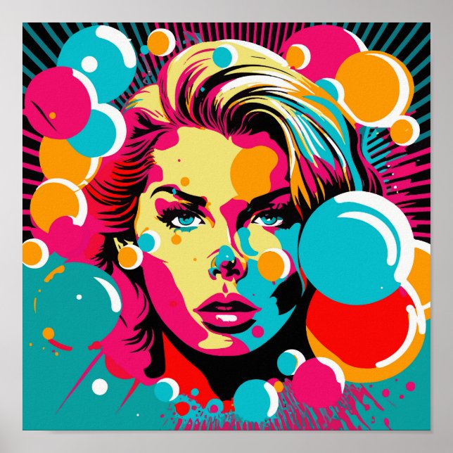 Pop Art Portrait - Vibrant Femme's Face Poster Art (Devant)