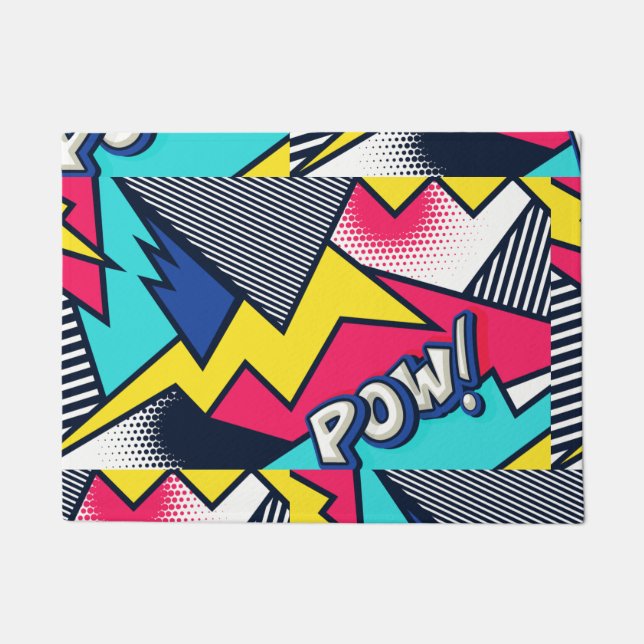 Pop Art Pow! Pattern in Magenta, Blue, and Black Doormat (Front)