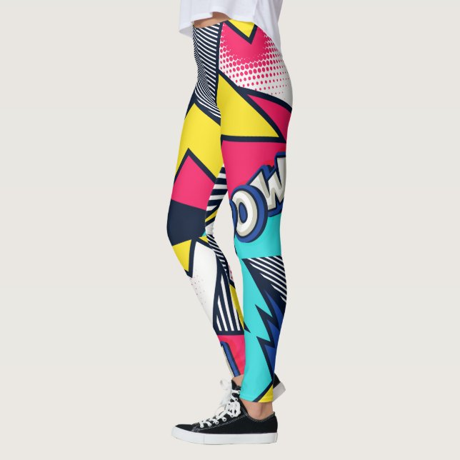 Pop Art Pow! Pattern in Magenta, Blue, and Black Leggings (Left)