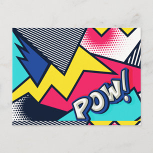 Pop Art Pow! Pattern in Magenta, Blue, and Black Postcard