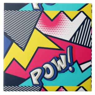 Pop Art Pow! Pattern in Magenta, Blue, and Black Tile