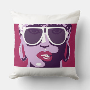 Pop Art Pretty Woman Sunglasses Pink Lipstick Throw Pillow