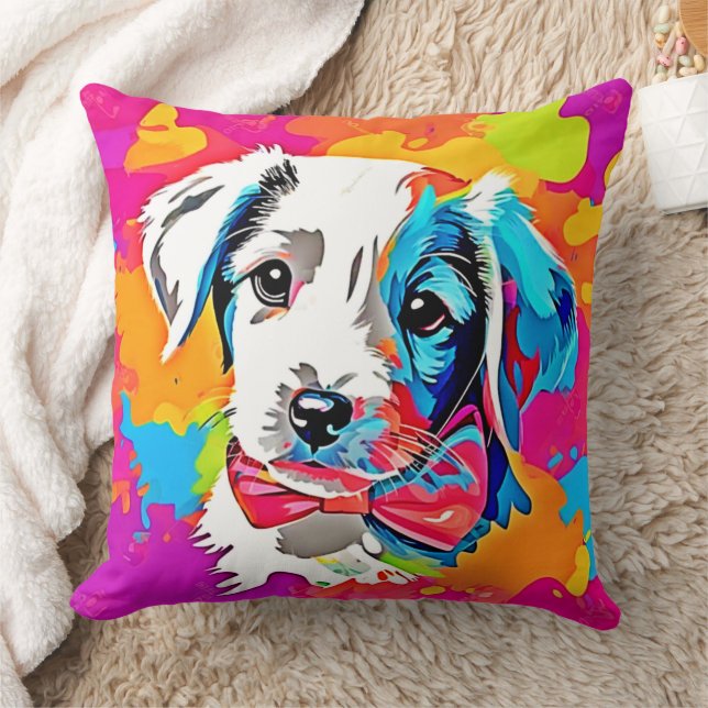 Pop Art Puppy Throw Pillow (Blanket)