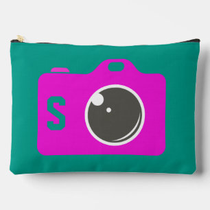 Pop Art Purple Camera Green Monogram Accessory Pouch