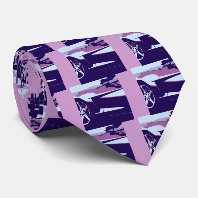 Pop Art Purple Corvette Tie (Rolled)