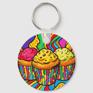 Pop Art Rainbow Cupcakes Explosion Keychain