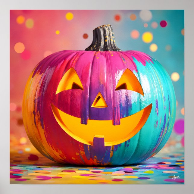 Pop Art Rainbow Pumpkin Poster (Front)