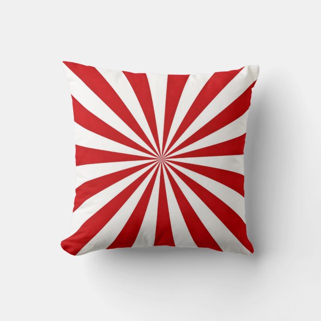 Pop Art Rays: Red and White Throw Pillow (Front)