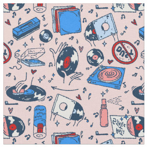 pop art record collector music lover vintage heart fabric