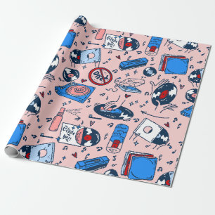 pop art record collector music lover vintage heart wrapping paper