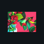 Pop Art red camellia flowers watercolor original Canvas Print<br><div class="desc">A pop art inspired poster print with lovely floral design from an original watercolour art painting of red camellia flowers with green foliage by artist Sacha Grossel. These flowers are colourful, vibrant and bright and this floral art colourful botanical design would look beautiful in any environment. A brightly coloured original...</div>