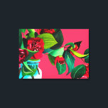 Pop Art red camellia flowers watercolor original Canvas Print<br><div class="desc">A pop art inspired poster print with lovely floral design from an original watercolour art painting of red camellia flowers with green foliage by artist Sacha Grossel. These flowers are colourful, vibrant and bright and this floral art colourful botanical design would look beautiful in any environment. A brightly coloured original...</div>