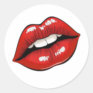 Pop Art Red Lips Classic Round Sticker