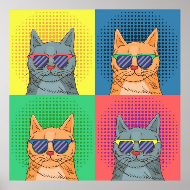 Pop Art Retro Cats Poster (Front)