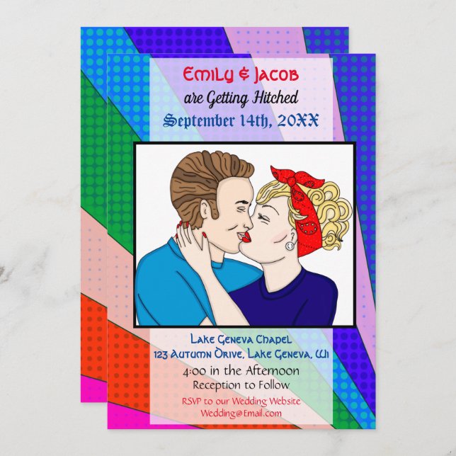 Pop Art Retro Couple Wedding Invitation (Devant / Derrière)