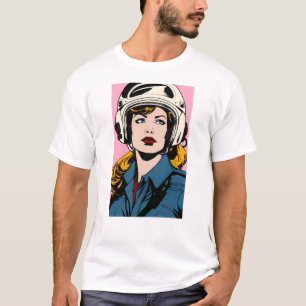 Pop Art Retro Femme en Casque Graphic T-Shirt