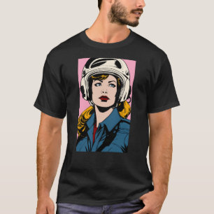 Pop Art Retro Femme en Casque Graphic T-Shirt