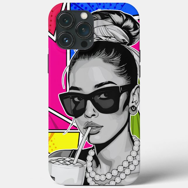 Pop Art Retrô Mulher Fashion Preto e Branco  Case-Mate iPhone Case (Back)