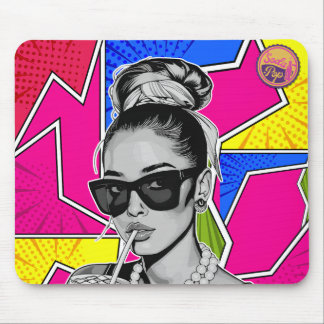Pop Art Retrô Mulher Fashion Preto e Branco  Mouse Pad