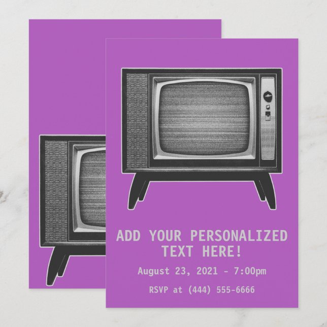 Pop Art Retro Television Set Invitation (Front/Back)