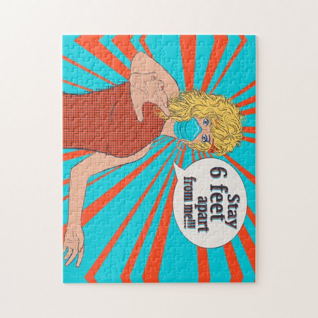Pop art retro woman in face mask jigsaw puzzle (Vertical)