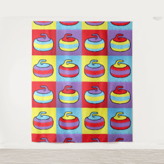 Pop Art Rocks Curling Stone Design Tapestry