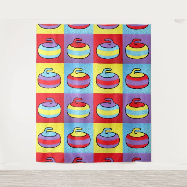 Pop Art Rocks Curling Stone Design Tapestry (Front)
