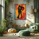 Pop Art Romance: Couple and Disk Ball Photo Print<br><div class="desc">This vibrant pop art design captures a romantic figure of a couple next to a ball of record, merging love and nostalgia in an explosion of colors. With its bold and dynamic style, this poster is perfect for those who want to add a romantic and retro touch to their spaces....</div>