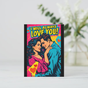 Pop Art Romantic Love Blue Magenta Yellow Postcard