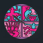 pop art round clock<br><div class="desc">"pop art" , "pop culture" , "modern art" ,  hipster  , retro,  vintage ,  1990s, 90s, 1980s, 80s, , funny, cartoon, comics"pink purple" unisex print pattern</div>