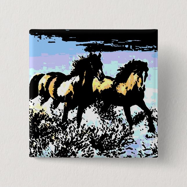 Pop Art Running Horses 2 Inch Square Button (Front)