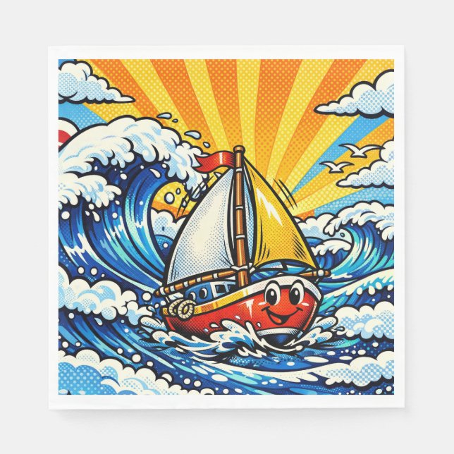 Pop art Sailboat Themed Boy's Birthday Napkin (Front)