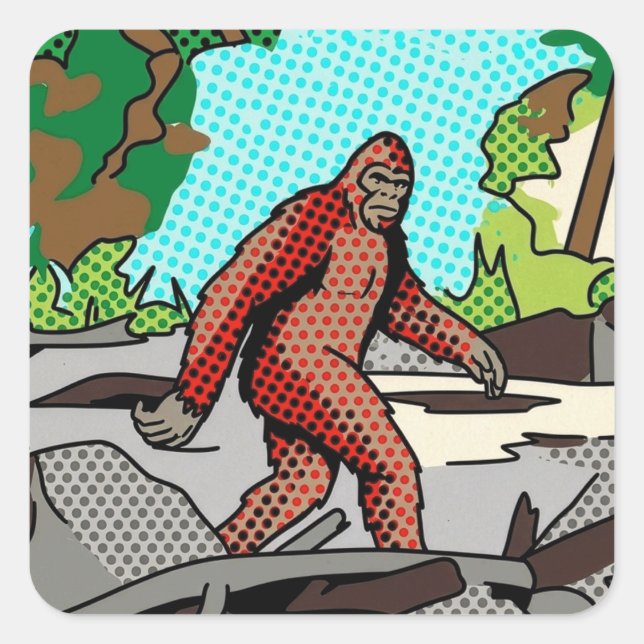 Pop Art Sasquatch Forest Comic Panel Graphic Square Sticker (Front)
