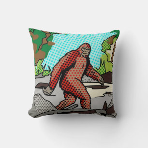 Pop Art Sasquatch Forest Comic Panel Graphic Throw Pillow