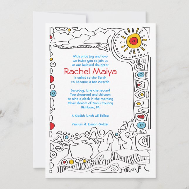 POP ART SCRIBBLY Bat Mitzvah Invitation (Front)