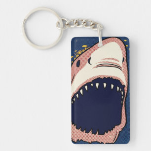 Pop Art Shark Jaw Halftone Comic Panel Keychain