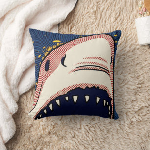 Pop Art Shark Jaw Halftone Comic Panel Throw Pillow