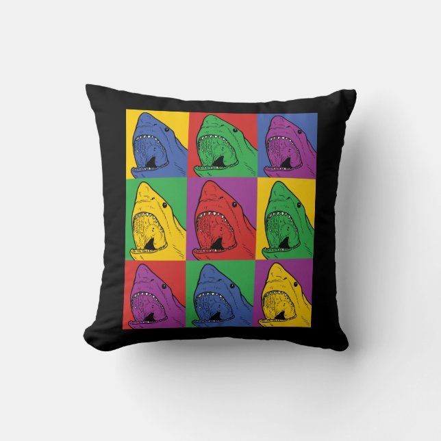 Pop Art Shark Throw Pillow (Front)