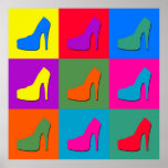 Pop art shoes poster<br><div class="desc">Illustration of high-heel shoes on colourful tiled background</div>