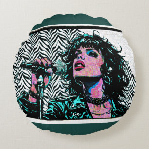 Pop Art Singer Teal Pink Musicians Music Lovers Round Pillow