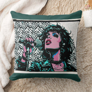Pop Art Singer Teal Pink Musicians Music Lovers Throw Pillow
