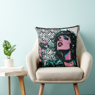 Pop Art Singer Teal Pink Musicians Music Lovers Throw Pillow