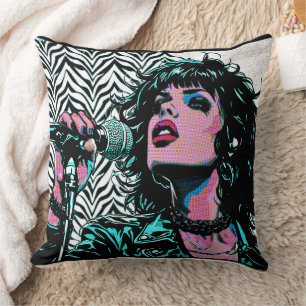 Pop Art Singer Teal Pink Musicians Music Lovers Throw Pillow