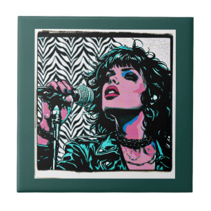 Pop Art Singer Teal Pink Musicians Music Lovers  Tile
