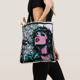 Pop Art Singer Teal Pink Musicians Music Lovers Tote Bag